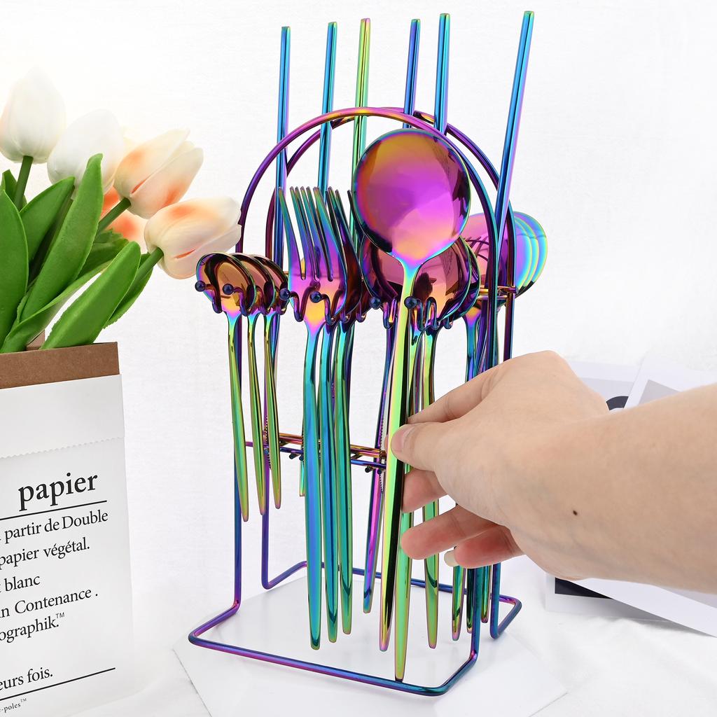 Set de tacâmuri din oțel inoxidabil Jankng Gold 24 buc. Set de tacâmuri occidentale cuțit furculiță lingură de cafea