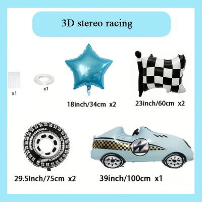 7 Stück Rennwagen Ballon Motorrad Reifen Rad Ballons Schwarz Weiß Kariert Rennwagen Thema Kinder Geburtstagsfeier Dekorationen Geschenk