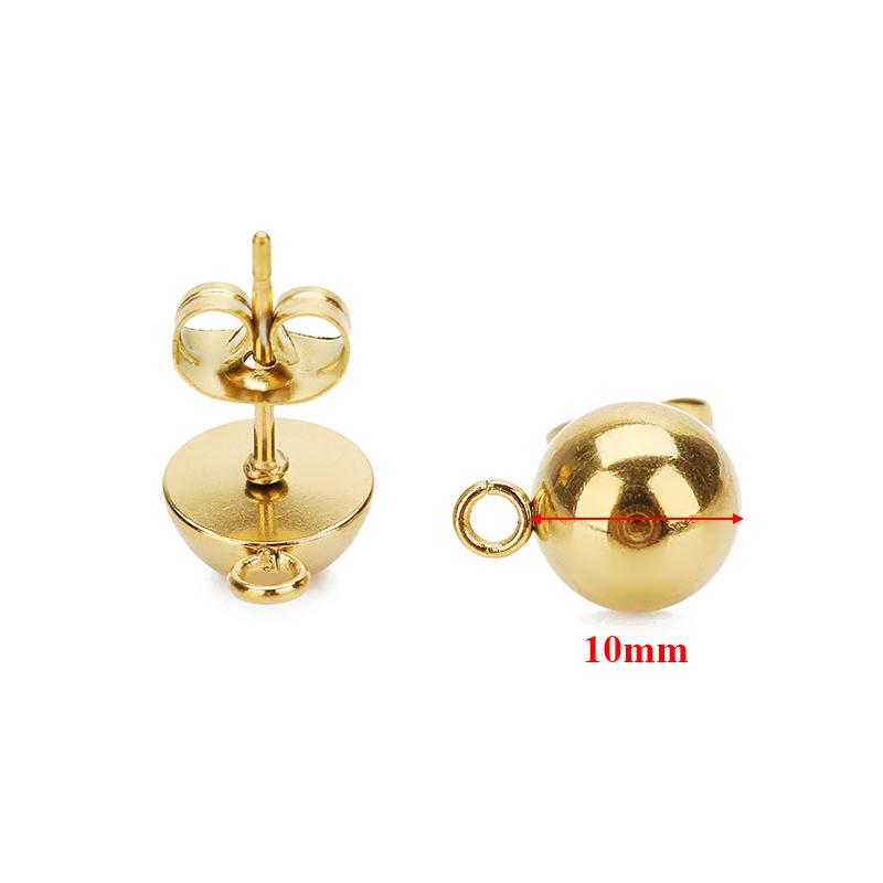 10pcs Stainless Steel Round Solid Half Ball Ear Post with Open Rings DIY Drop Earring Jewelry Making Dangle Accessories Supplies