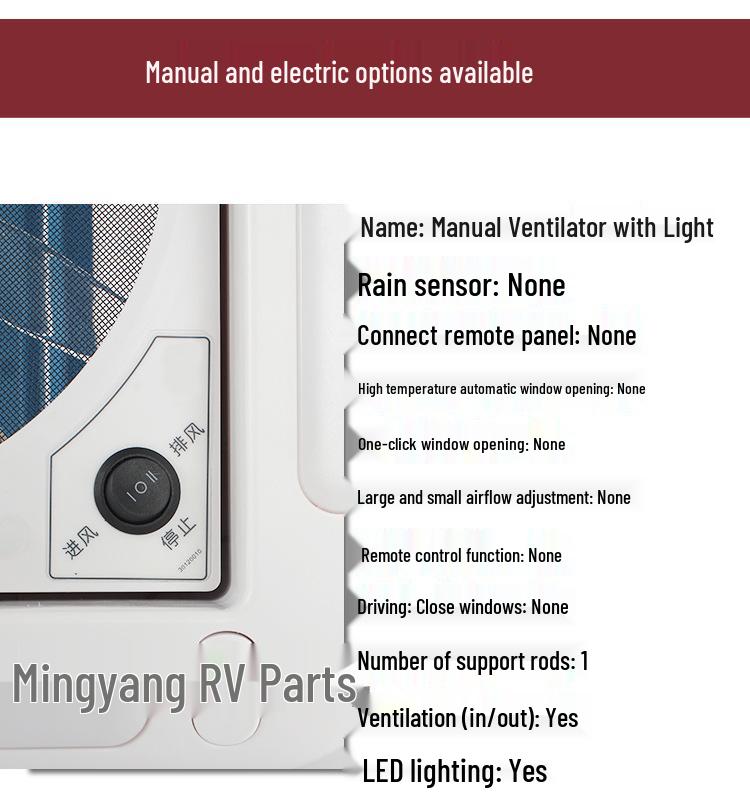 12V/24V RV Skylight Ventilation Fan with Rain Sensor, Insect Protection, Two-Way Airflow & Light for Motorhomes