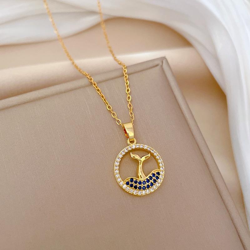 Ring Fish Tail Full Diamond Light Luxury Temperament Gorgeous Full Diamond Necklace Women'S Versatile Collarbone Chain Titanium Steel Chain
