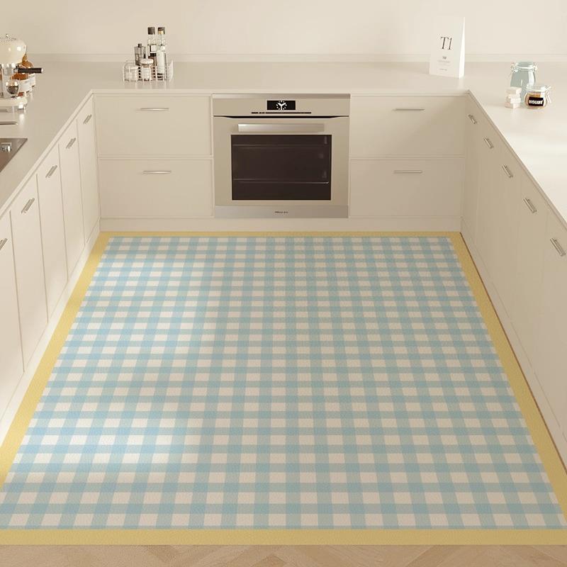 PVC Carpet for Kitchen Waterproof Dust-proof Easy To Clean Leather Floor Mat Fashion Dopamine Checkered Balcony Rugs Alfombra 
