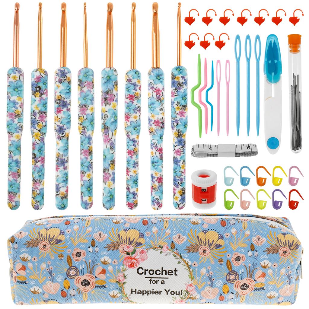 DIY Crochet Hook Tool Set with Storage Bag Soft Grip Protable Knitting Needle Tool Kit Presents for Beginner Knitting Enthusiast