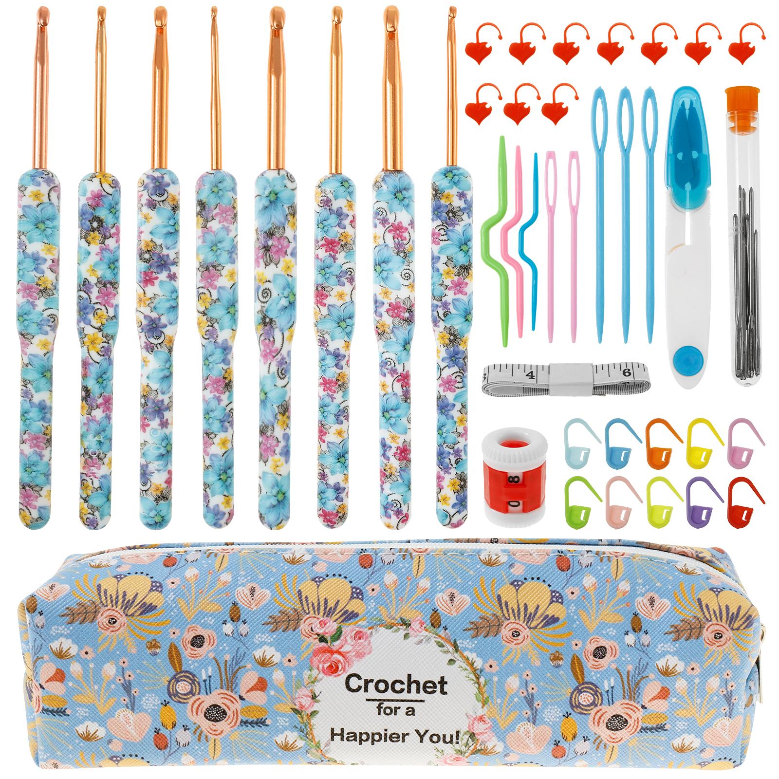 

DIY Crochet Hook Tool Set with Storage Bag Soft Grip Protable Knitting Needle Tool Kit Presents for Beginner Knitting Enthusiast синий