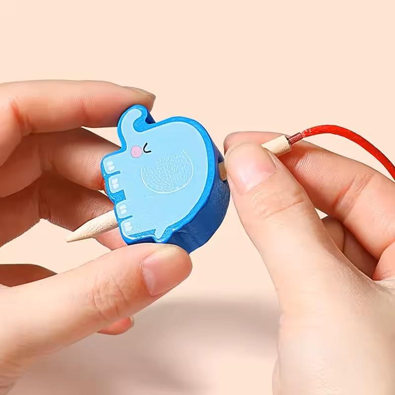Baby Monterssori Diy Wooden Toys Cartoon Fruit Animal Stringing Threading Wooden Beads Educational Toys For Kids Christmas Gift