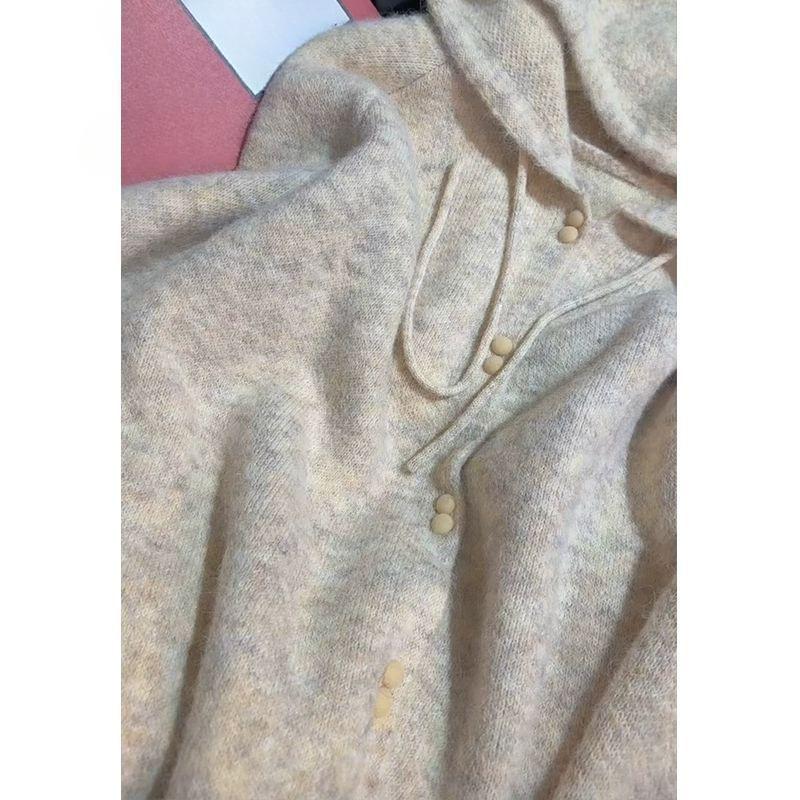 Sweet and Lazy Fashion Soft Waxy Milk Hooded Cardigan Sweater Women's 2024 New Winter Knitted Sweater