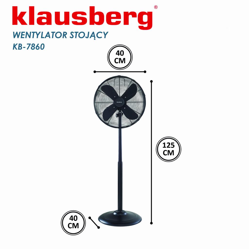 Wentylator stojący podłogowy 40cm 50W metalowy KLAUSBERG KB-7860  Czarny
