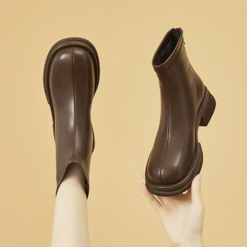 New Women'S British Style Elastic Boots - Rear-Zip Platform Ankle Boots With Anti-Slip Sole, Winter Fashion Booties