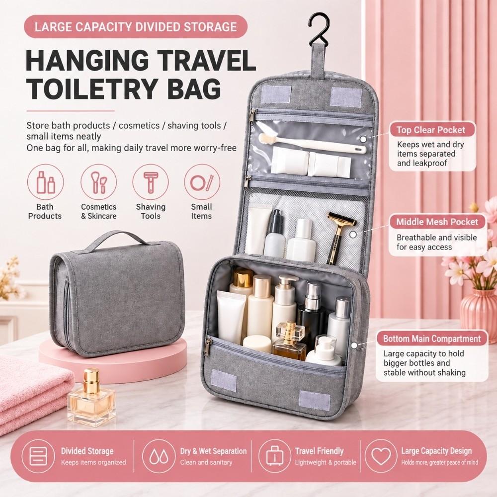 Hanging Hook Travel Cosmetic Bag Foldable Makeup Organizer Toiletry Organizer Beauty Essentials