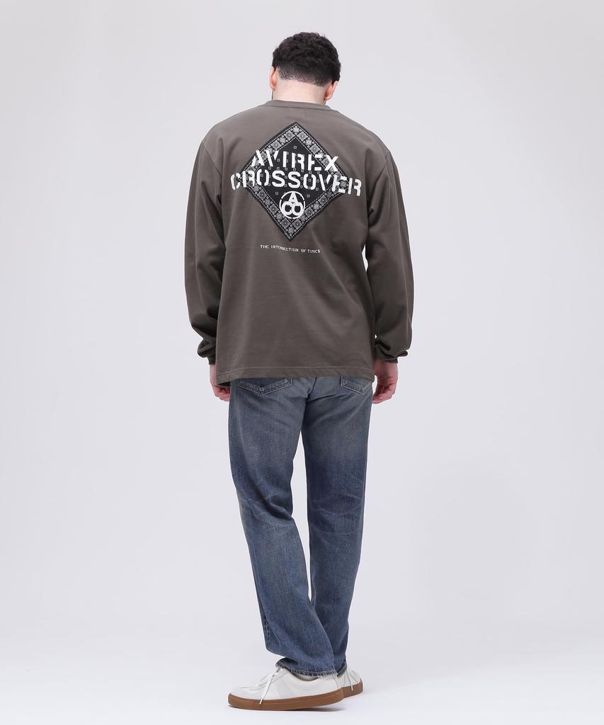 Avirex CROSSOVER BANDANA PATCH LONGSLEEVE Size T-SHIRT, Men's, 2XL, 310, Olive, 783-4230023