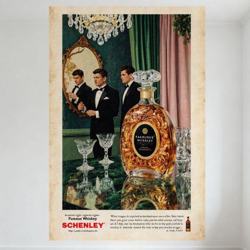 

Mfoever Schenley Famous Whiskey Vintage Ad Metal Tin Sign Ornate Decanter Men Tuxedos Gold Mirror Green Wallpaper Bar Pub Home Cafe Wall 20x30cm（7.8x11.8inch）