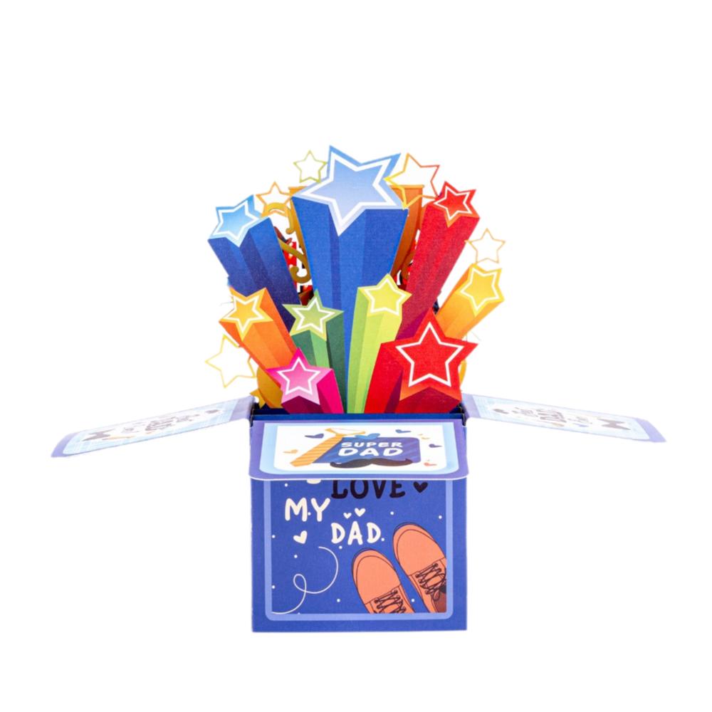 Super Dad Father's Day Gift Blue Pop Up Blessing Card Funny 3D Up Greeting Cards  Grandpa