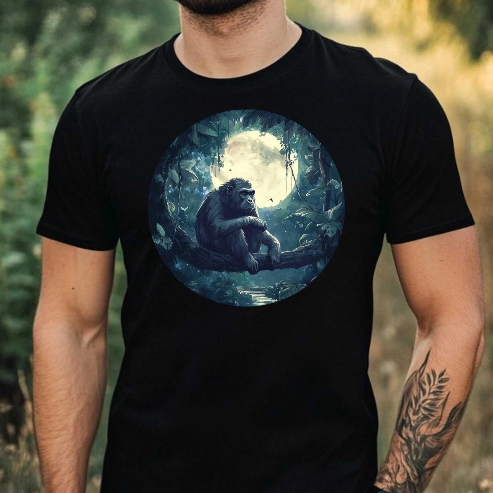 T-Shirt Herren Affe im Mondlicht Motiv Baumwolle Größe XS bis 5XL XXXXL