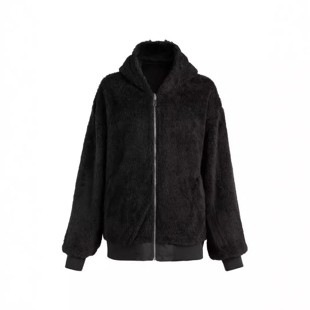 Jachetă groasă din bumbac lână de miel cu două fețe, Coreea, puf, de iarnă pentru femei, parkas cu glugă și fermoar