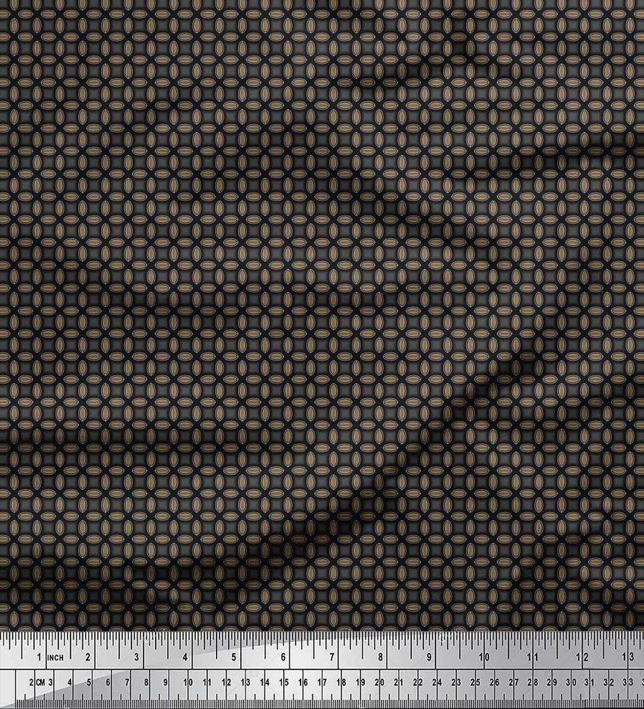Soimoi Blue Japan Crepe Satin Fabric Semi Circle Geometric Print Fabric by the Metre 42 Inch