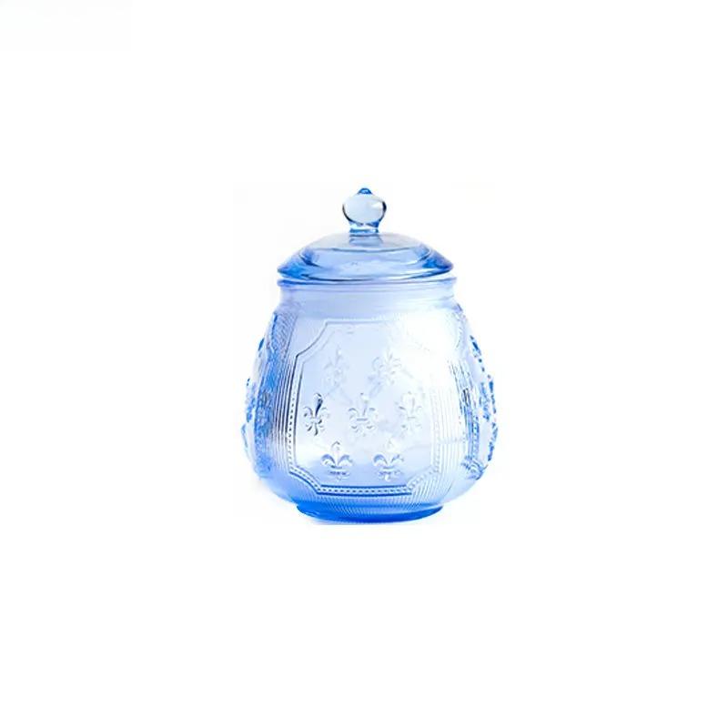 Relief Pattern Glass Storage Jar Tea Coffee Tins Bottle Home Kitchen Retro Snack Candy Jar Storage Container Kitchen Accessories