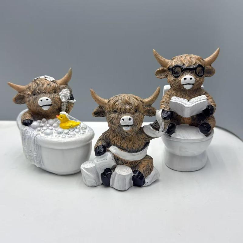 Creative Heights Cow Resin Sculpture - Bathroom Decorative Item, Tableware, Artwork, Festival Gift