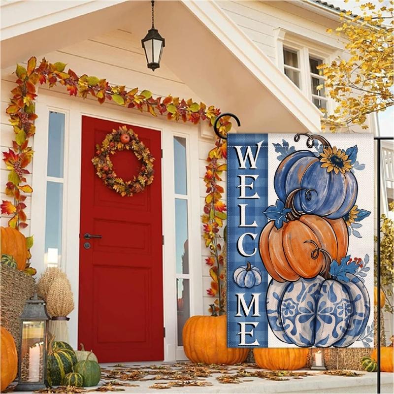 Easy Install Thanksgiving Yard Flag Fall Outdoor Decoration with Waterproof Sun Resistant Fabric Outdoor Hanging Flags