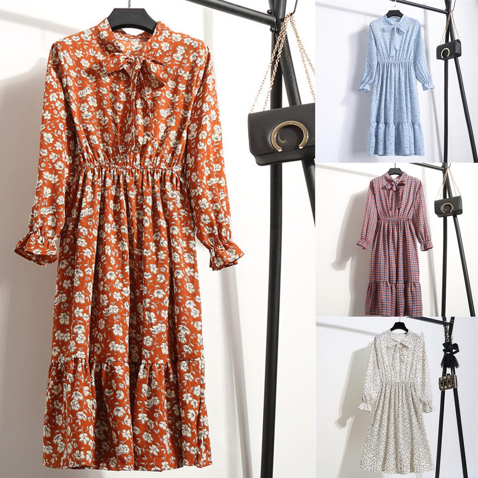 

Женское шифоновое платье с длинным рукавом и цветочным принтом, повседневное вечернее винтажное платье макси в стиле бохо в стиле бохо