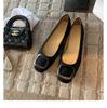 Sheepskin Version~ Leather French Square Buckle Shallow Mouth Single Shoes Women's New Round Head One-pedal Flat Commuter Ballet Shoes