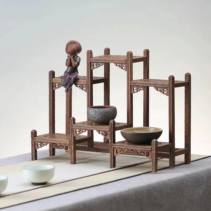 Wooden Carved Display Stand for Kung Fu Teapot & Tea Set - Chinese Craft Home Tea Accessory Decoration