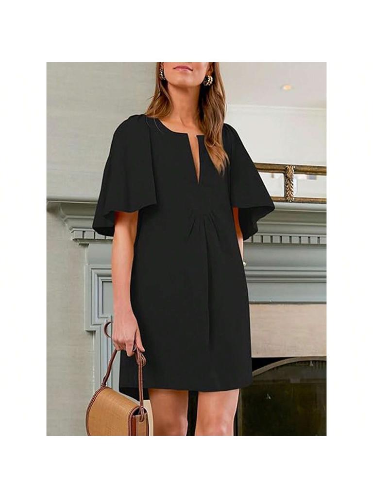 Women's Flutter Sleeve Mini Dress V Neck Loose Flowy Casual Summer Dress