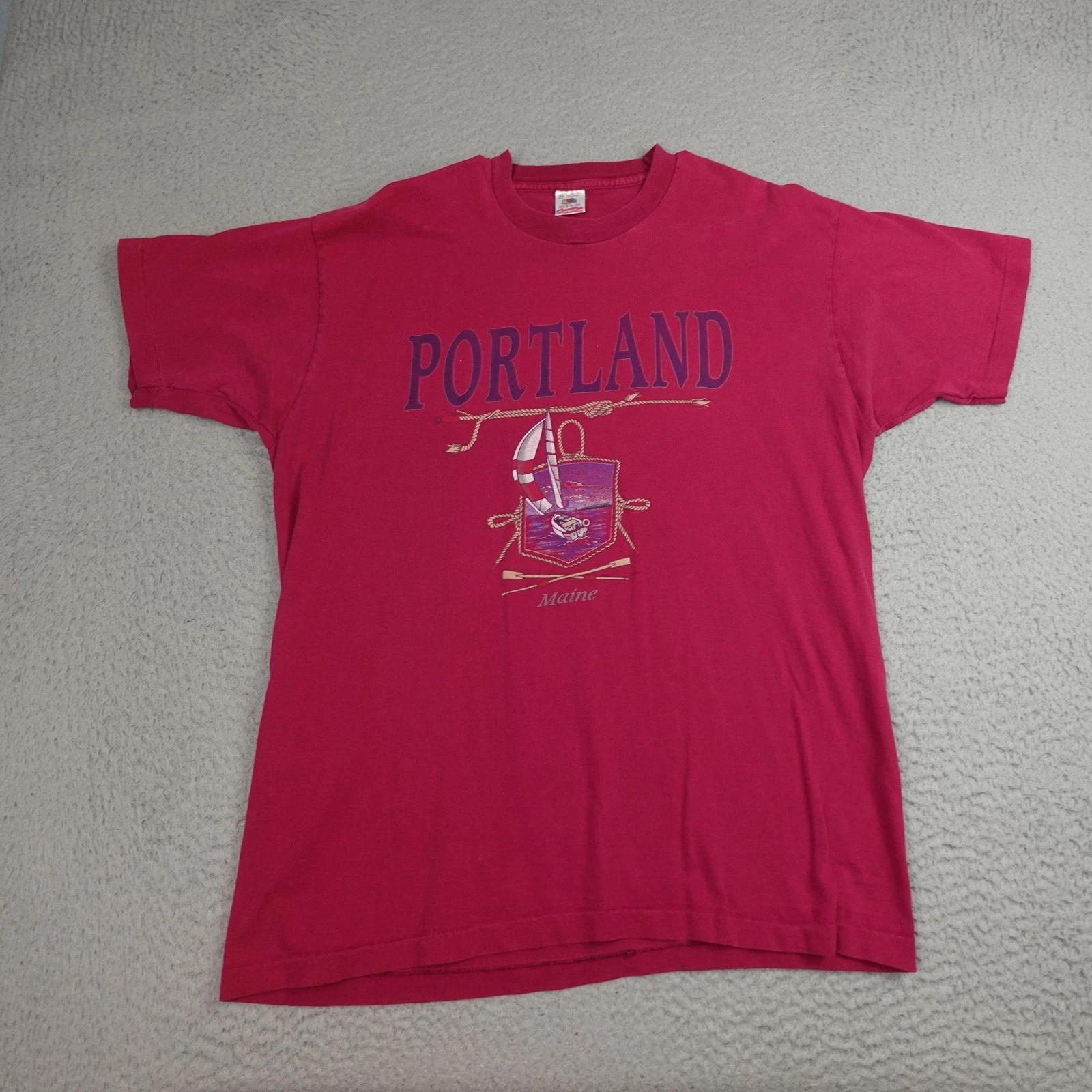 

Vintage Portland Maine Shirt Mens XL Red Fruit Of The Loom Sailboat Graphic 90s XL
