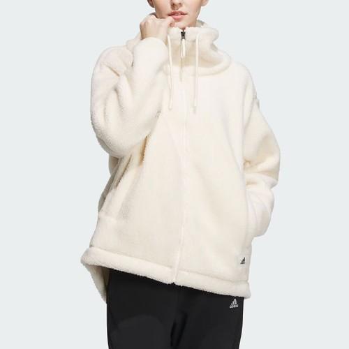 Adidas Solid Color Loose Fleece Sports Jacket Casual Coat for Women, White