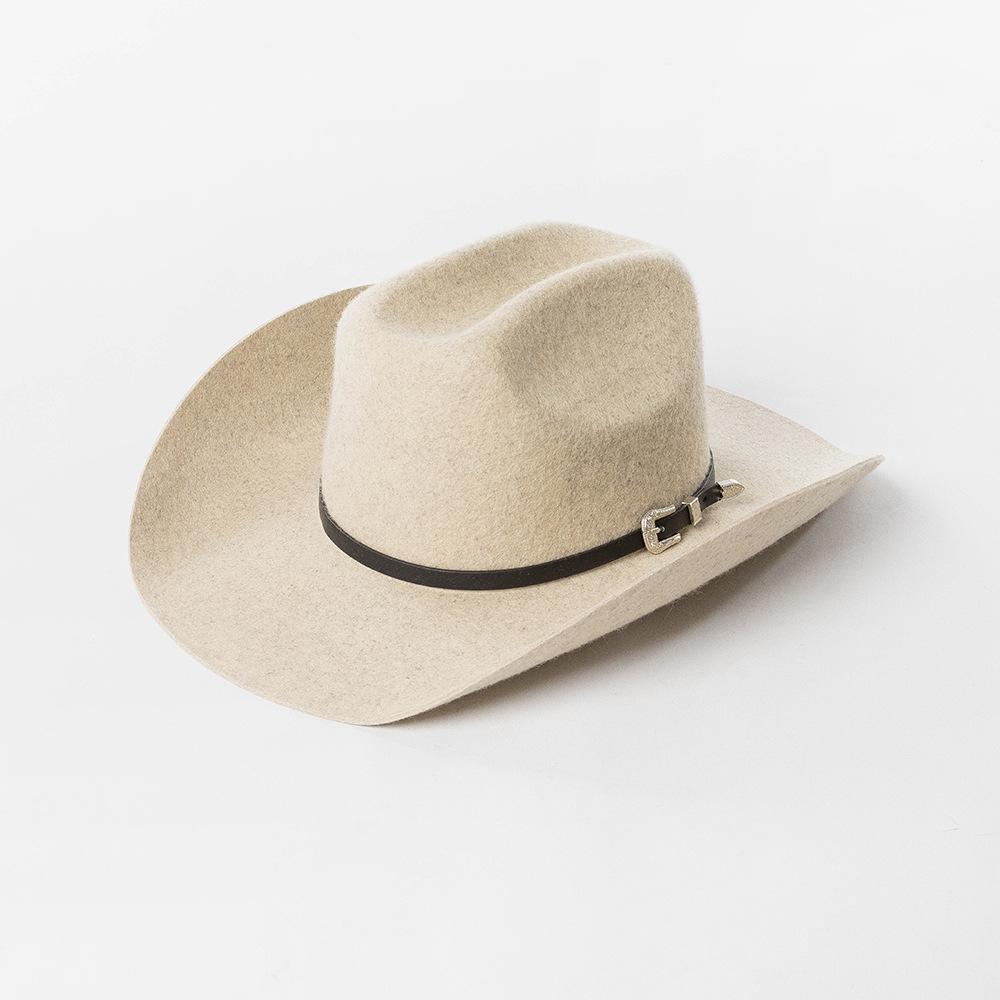 Europe, America, Autumn and Winter New Fashion Casual Belt Buckle Upturned Edge Big Brim Wool Felt Denim Hat Outdoor Warm Top Hat Tide
