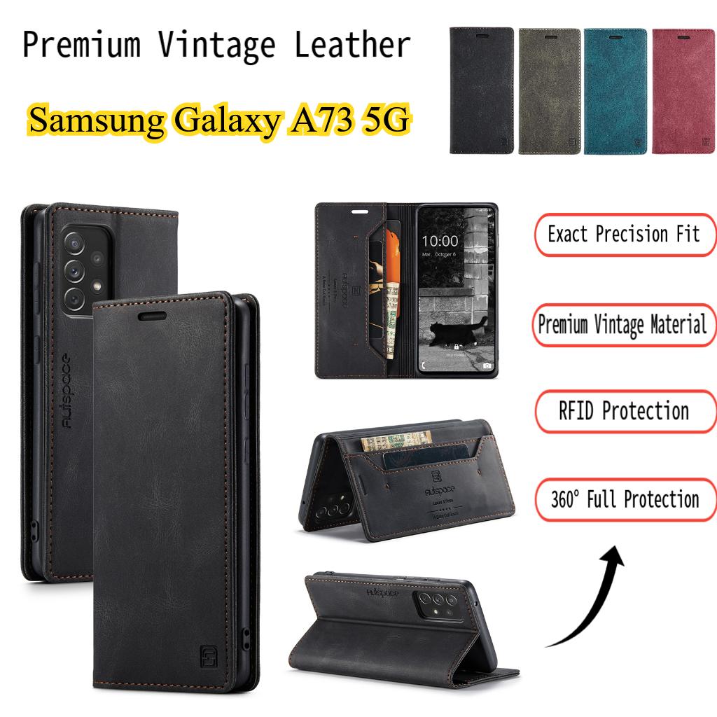 Premium Vintage Leather Wallet Case for Samsung Galaxy A73 5G - RFID Protection Flip Cover with Card Slots, Shockproof Retro Style (4 Colors)