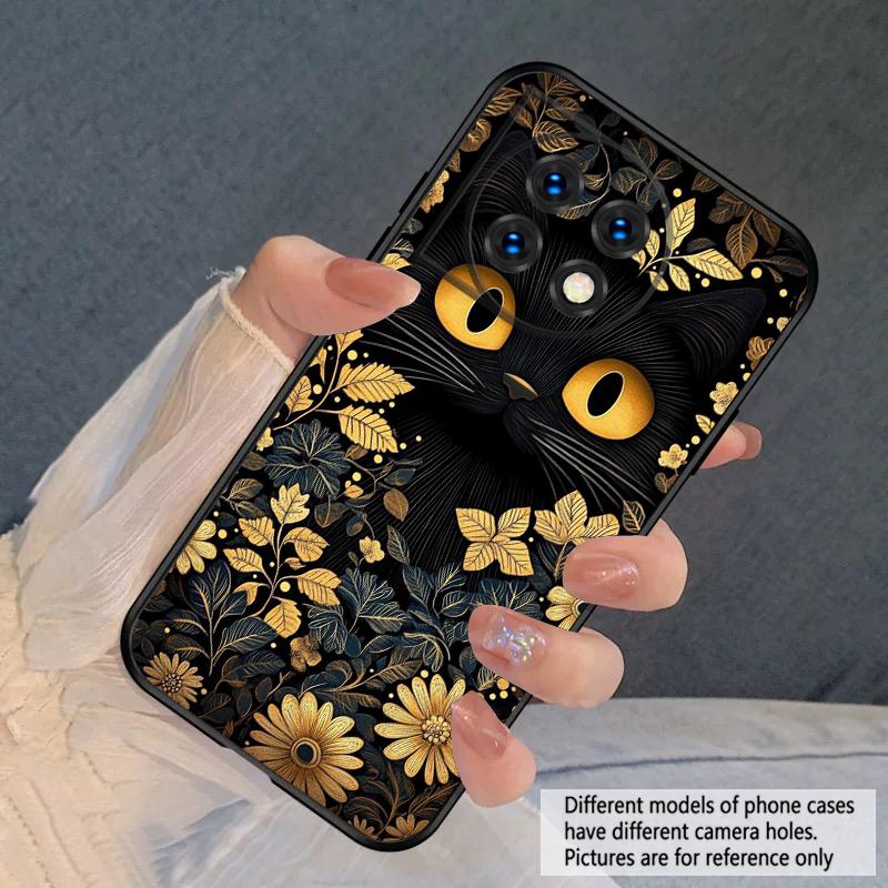 Flower Cat Black For Oneplus 8T 9 9R 10 Pro 11 12 13 13R 5G ACE 5 Nord2 4 CE 3 4 Lite N20 SE N200 silicone soft phone case