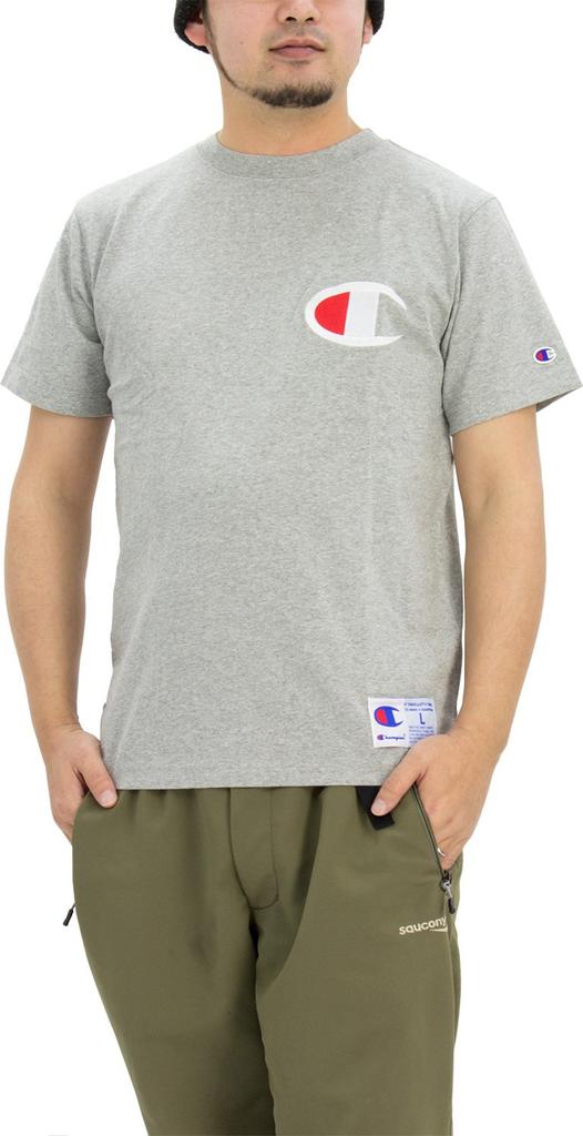 Champion Short Sleeve Classic Jock Big C Logo Oxford Size S Men's T-Shirt, Tag, Embroidery, Gray, (C3-F362)
