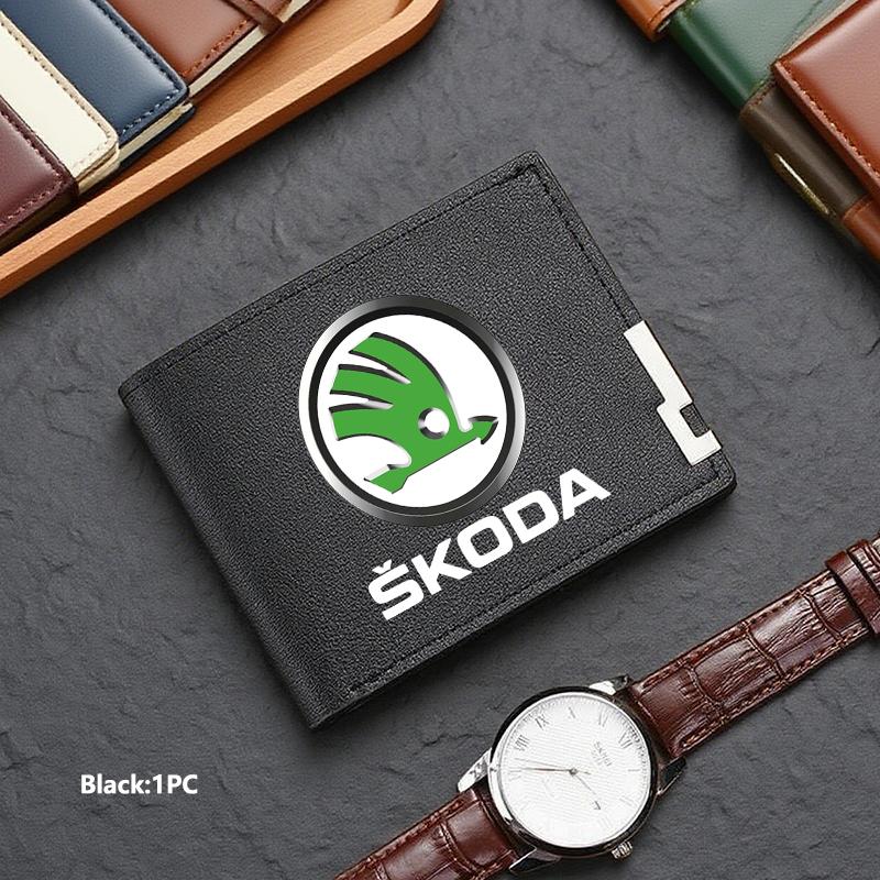 TTJJ2 Men Wallet ID Credit Card Holder License Bag Gift Accessories For Skoda S Kodiaq Octavia 2 3 Yeti Karoq Rapid Fabia VII VRS