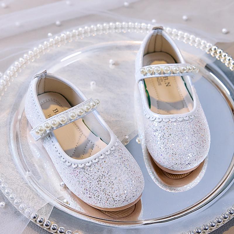 Girls' Autumn 2025 Sequin Closed-Toe Flats: Soft-Soled Princess Shoes for Performances & Formal Dresses