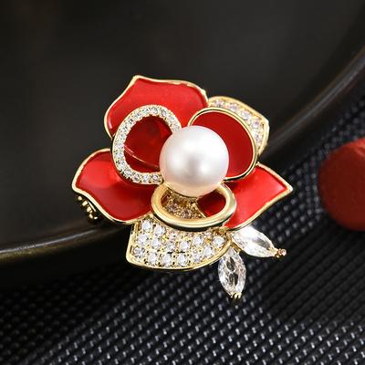 Korean Camellia Freshwater Pearl Brooch Pin High-End Places Wear New Silk Scarf Buckle Design Sense High-End Complex