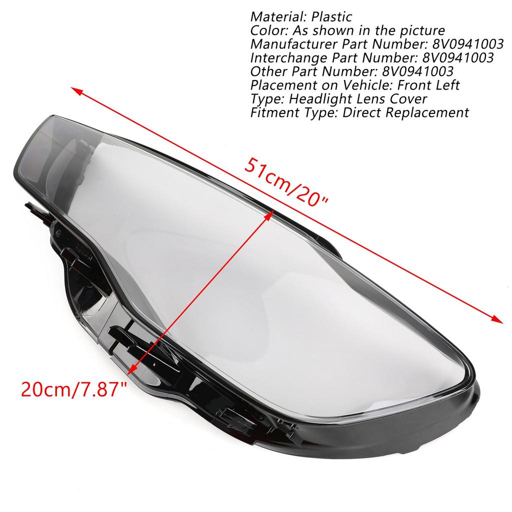 Headlight Cover Headlamp Lens Left For A3 2013-2016 Clear