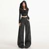2025 Autumn American Fashion: Women's High Waist Loose Fit Wide-Leg Print Jeans