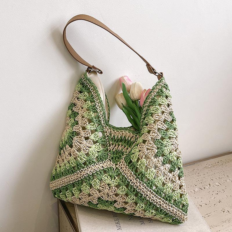 

Commuter large-capacity bag new women s summer popular straw bag fashion shoulder bag bucket bag зелёный