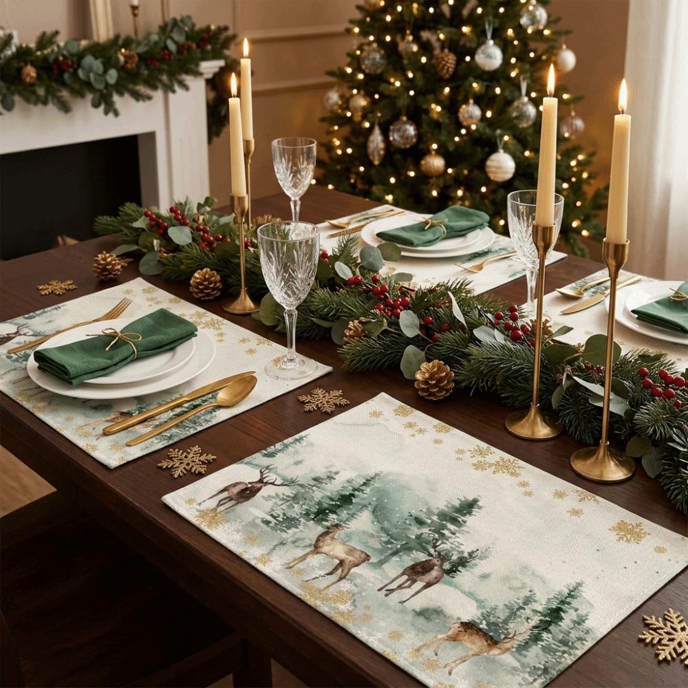 4PCS Stain-resistant Christmas Tableware Mat Anti-slip Tableware Insulated Mats Party
