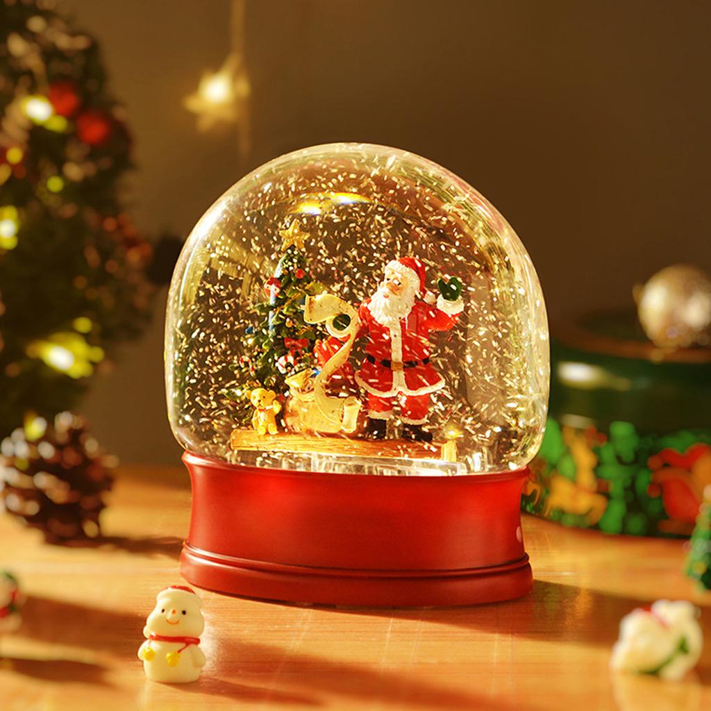 Christmas Snow Globe Craft Gift with Music & Light Glittering Music Box Santa Carriage Ornament for Holiday Decor Xmas Gift