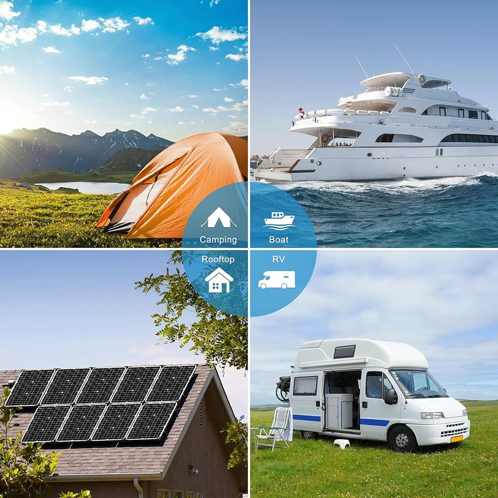 12V Solar Panel Kit with 100A Solar Charge Controller & Extension Cable with Battery Clips for Boat Motorcycle Lights RV Camera