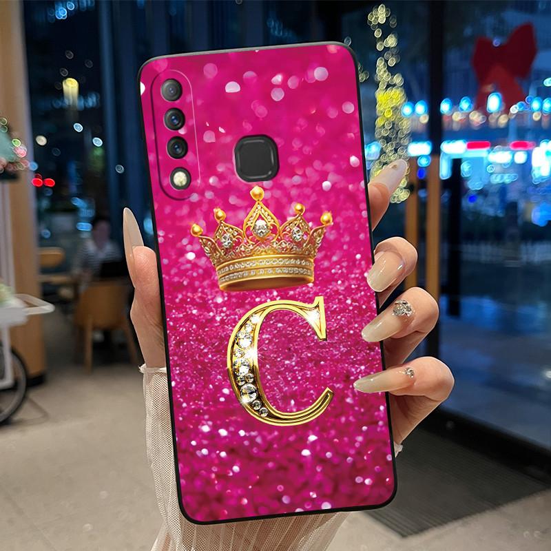 Beautiful A To Z Letter Crown Casing For Infinix S4 Smart3 Plus X626 X267 Case Black Soft Silicone Shockproof Shell