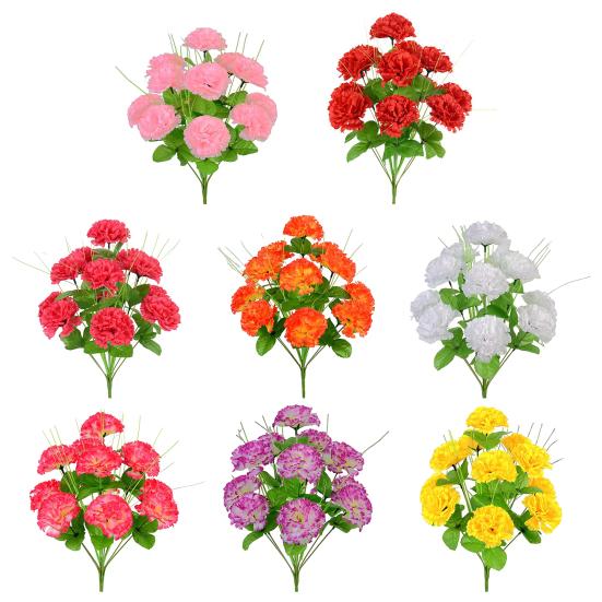 2Pcs Artificial Carnation Realistic 12 Head Fake Silk Flower Wedding Party Indoor Outdoor