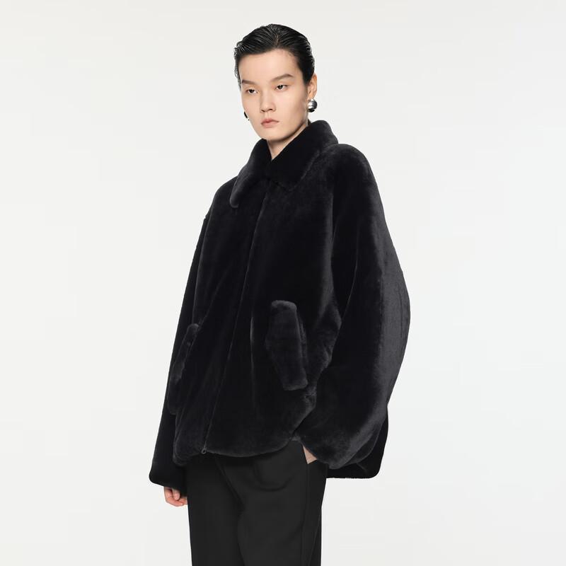 JNBY 2024 Winter Faux Fur Long-Sleeve Lapel Coat