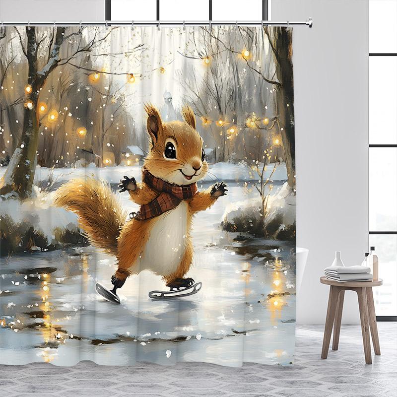 Funny Fox Shower Curtain Autumn Forest Maple Leaves Animal Fall Art Scenery Bath Curtains Fabric Home Bathroom Decor with Hooks