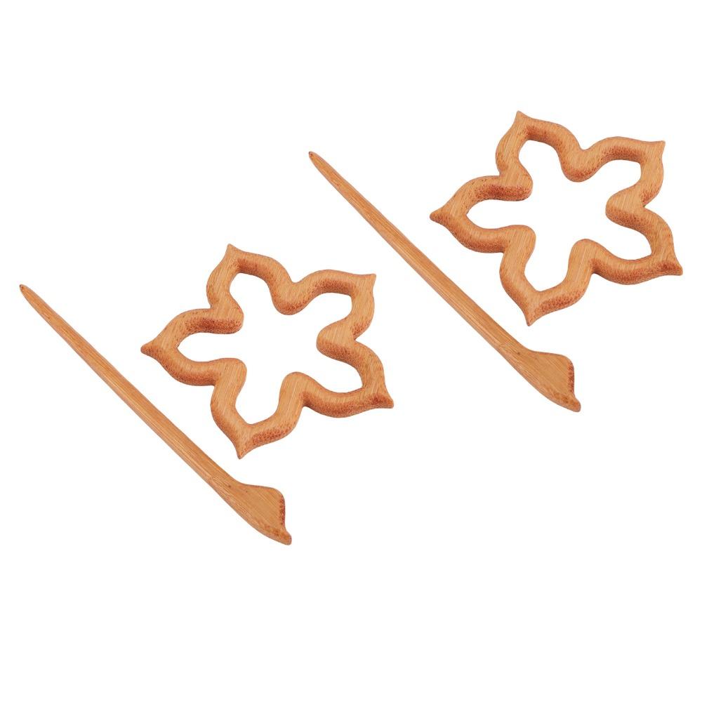 2pcs Vintage Style Wooden Brooch Pins Handmade Scarf Buckle Brooch Wooden Flower Brooch  For Sweater