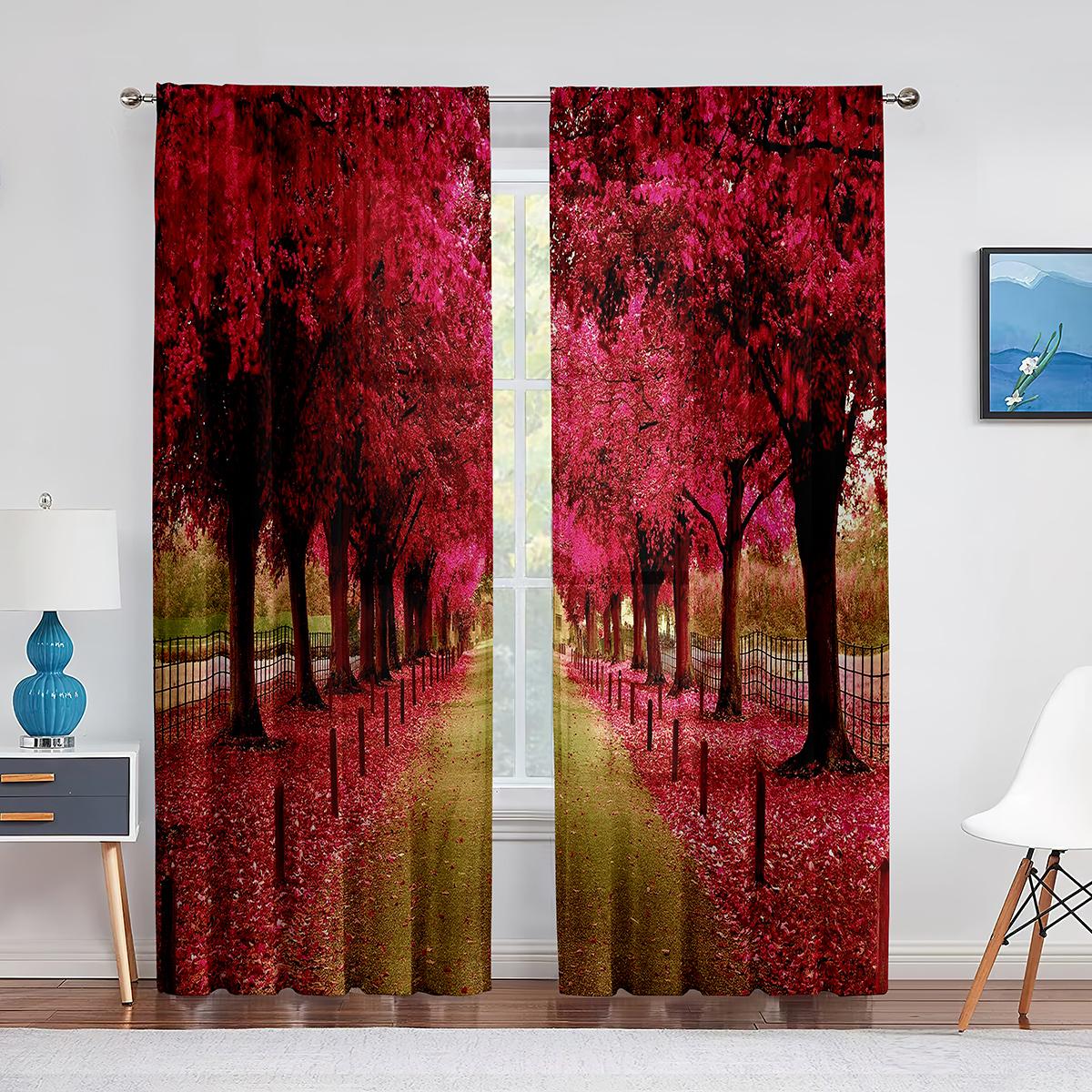 Розовые цветы вишни парк весенние цветочные деревья дорога тюлевые шторы для гостиной — фото 4