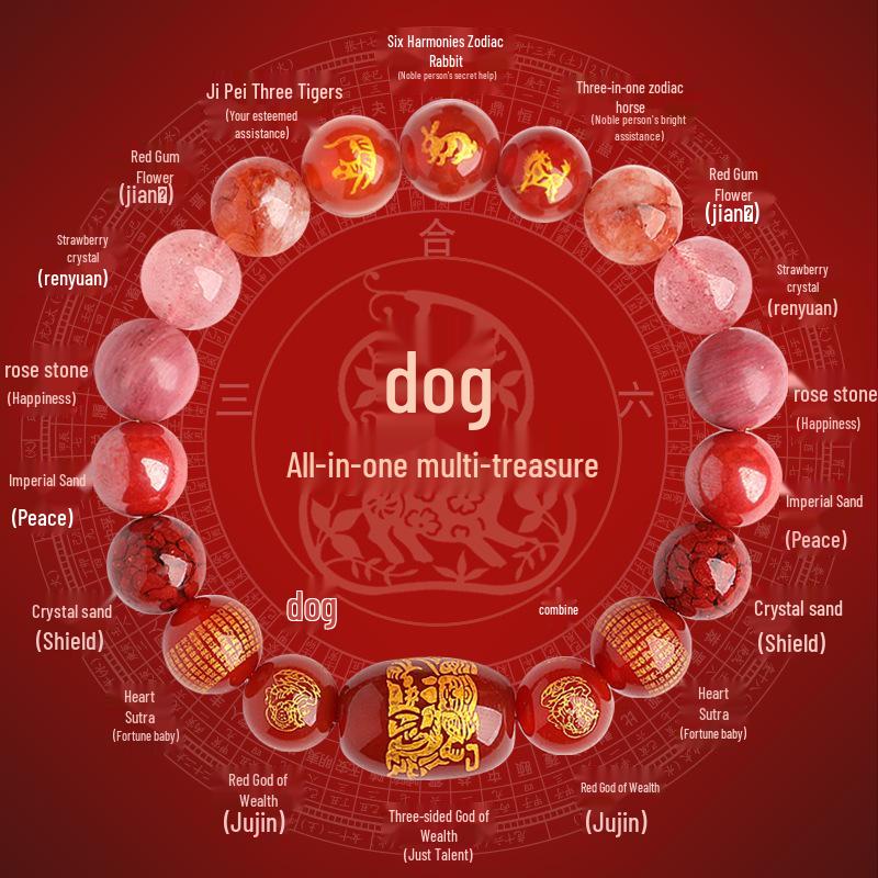 2025 Year of the Snake Crystal Cinnabar Bracelet - Tai Sui, Wealth God & Heart Sutra Charm for Men and Women