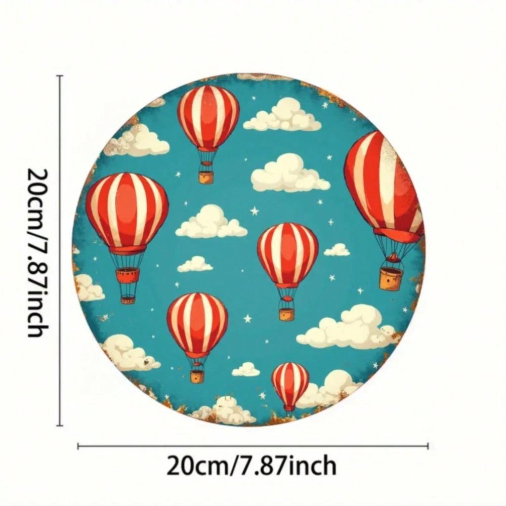 Vintage Hot Air Balloon Metal Wall Art Round Cloud Sky Decor Living Room Bedroom Office Cafe Sign