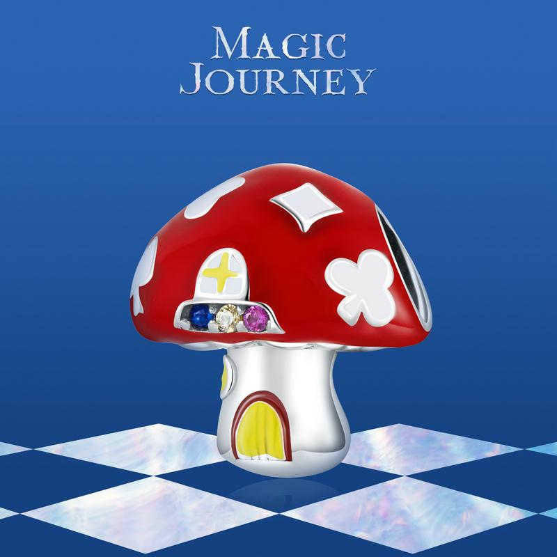 WOSTU Breloques en forme de champignon rouge en argent sterling 925 pour femme, adaptées aux bracelets originaux à faire soi-même, bijoux d'anniversaire, cadeaux